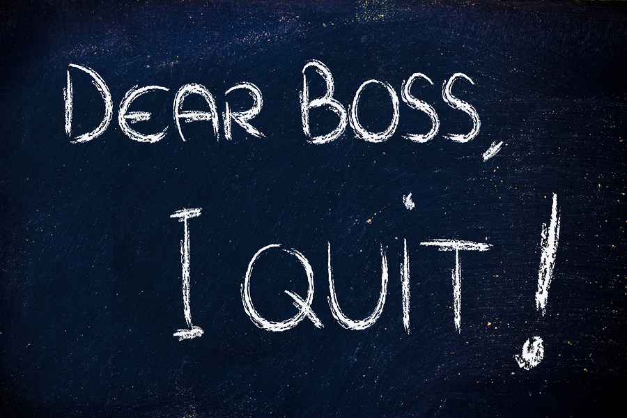 chalk writings on blackboard: Dear boss I quit