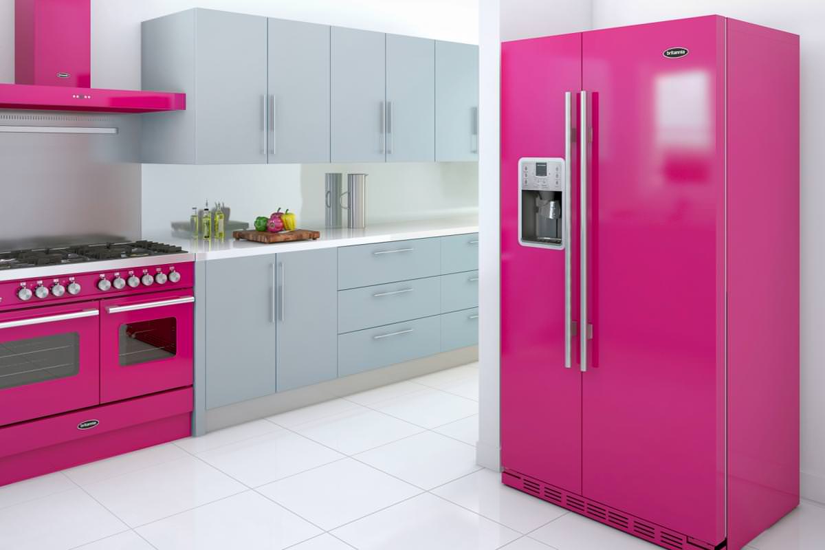 Britannia Colourange Montana fridge freezer, Arioso hood and Delphi range cooker - Cerise & Grey - high res_0