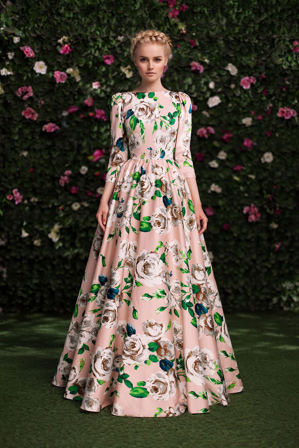 Winter-Europe-Style-Dresses-2016-Fashion-Rosy-Print-Floral-Pattern