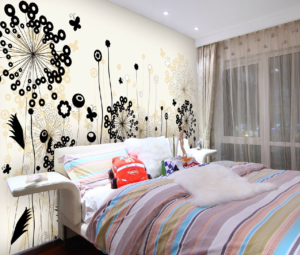 black-floral-design-concept-wallpaper-in-bedroom