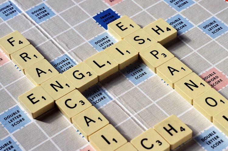 Scrabble letters arranged to spell European languages