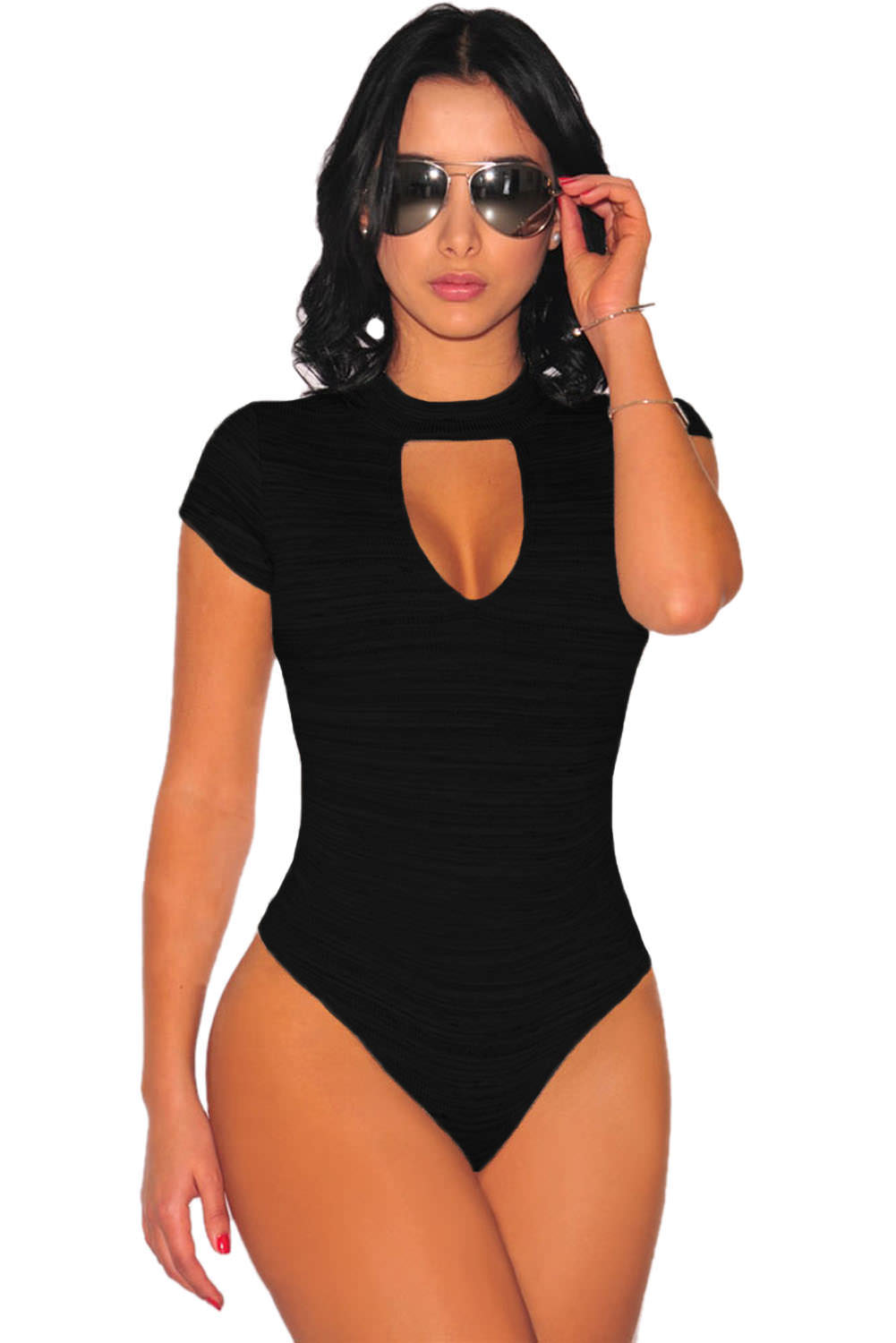 Solid-Black-Peep-Hole-Choker-Bodysuit-LC32049-2-17339