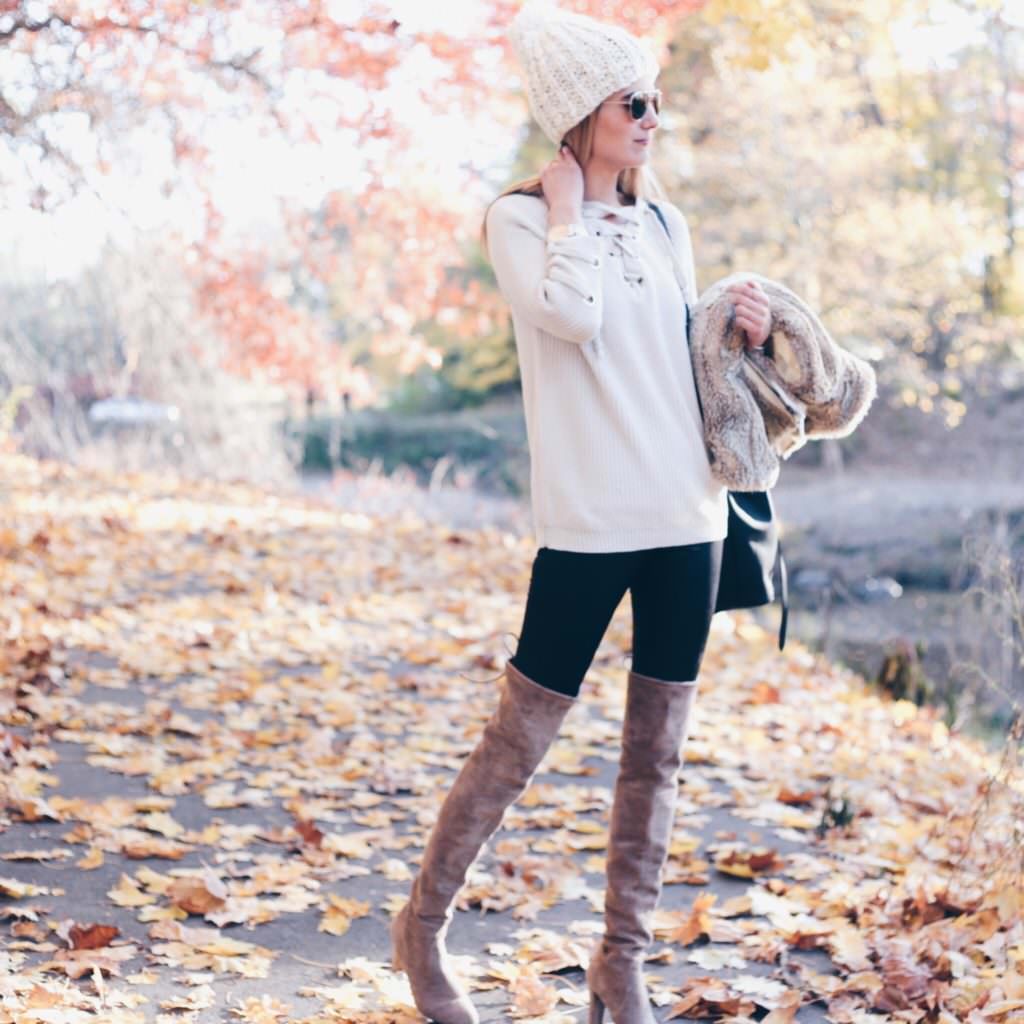 winter-outfit-lace-up-sweater-and-pom-pom-knit-hat-with-leather-leggings-and-suede-over-the-knee-boots-1024x1024