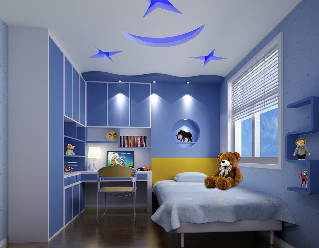 Beautiful-blue-Children-bedroom-decoration-3D