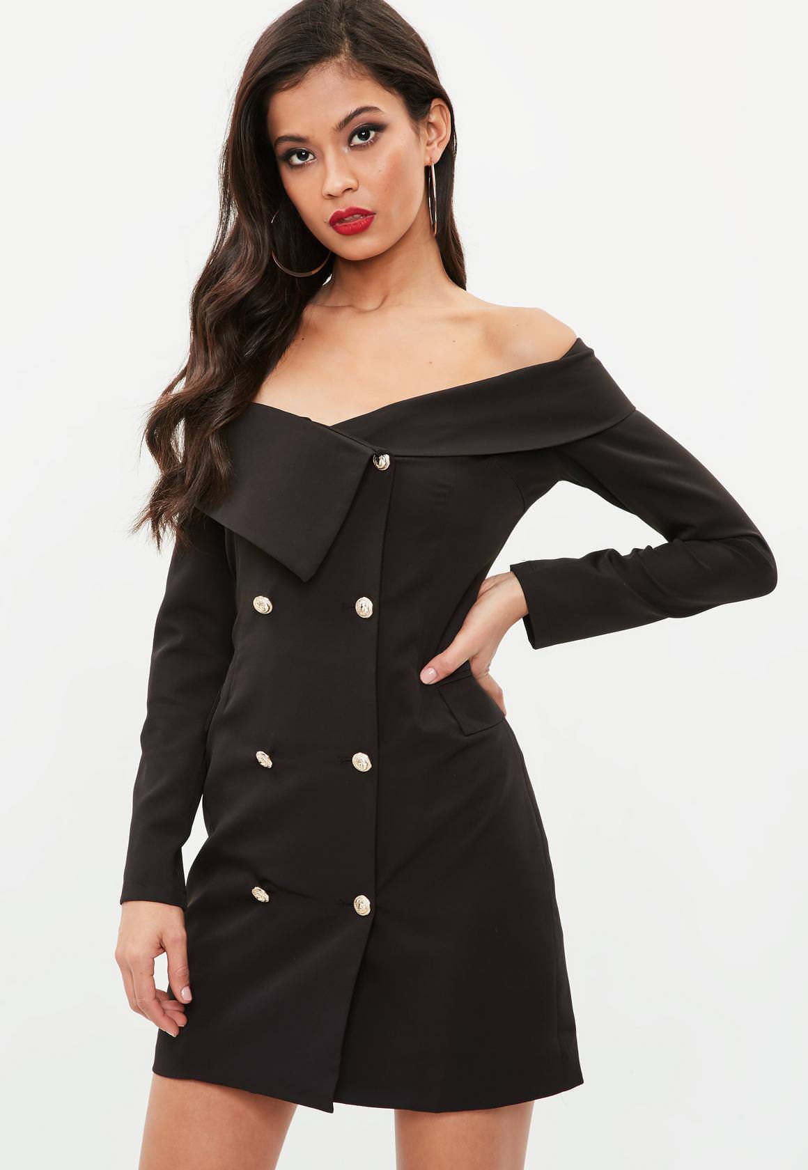 black-bardot-gold-button-blazer-dress