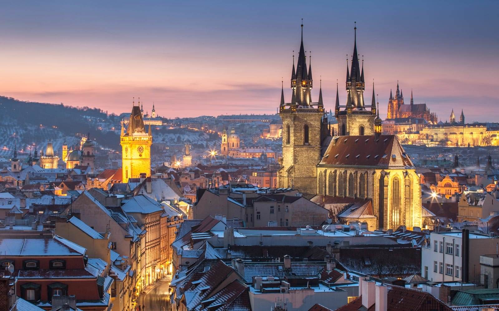 View of historical center of Prague in winter