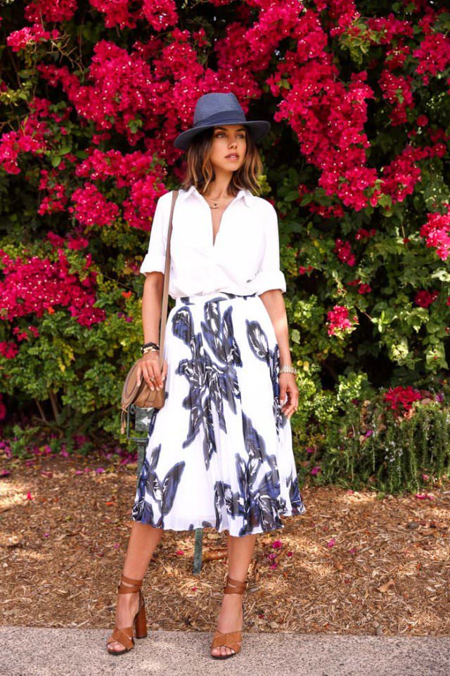 Floral-Print-Midi-Skirt