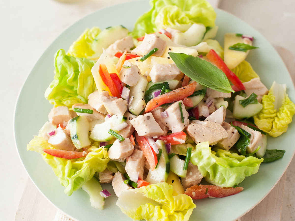Chicken Salad with Cucumber:: Red Pepper:: and Honey-Mustard Dressing