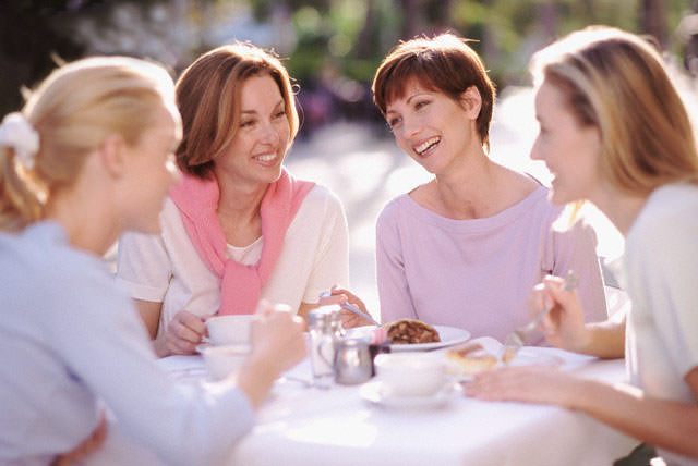 Female friends at an outdoor cafe