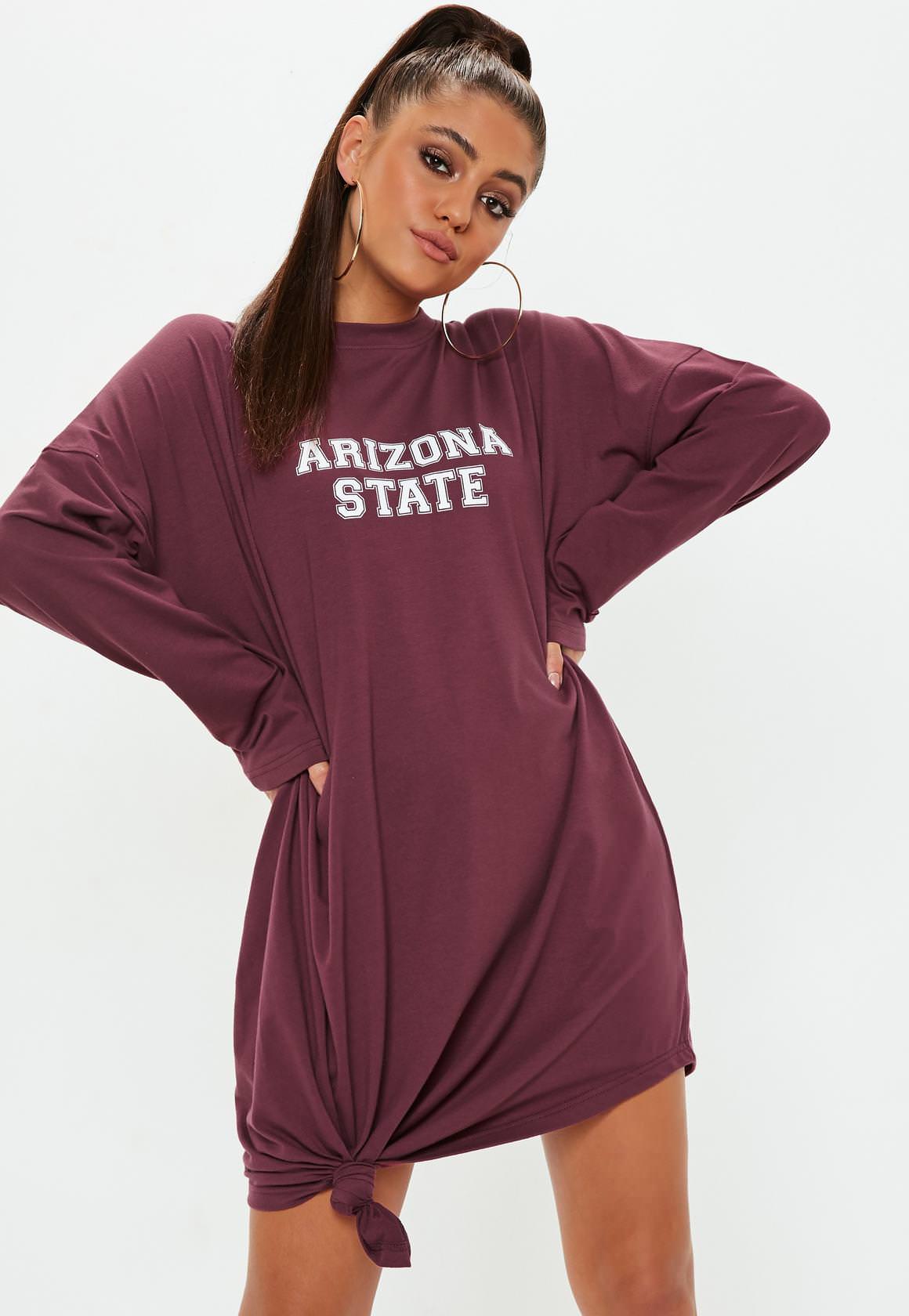 burgundy-arizona-state-long-sleeve-knot-detail-dress