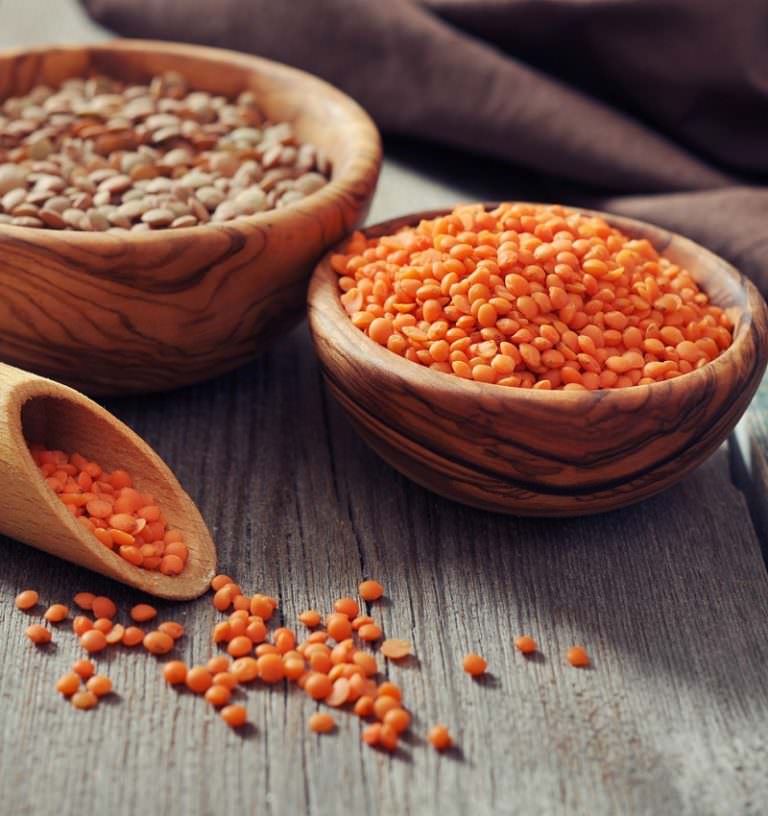 Lentils in wooden bowl