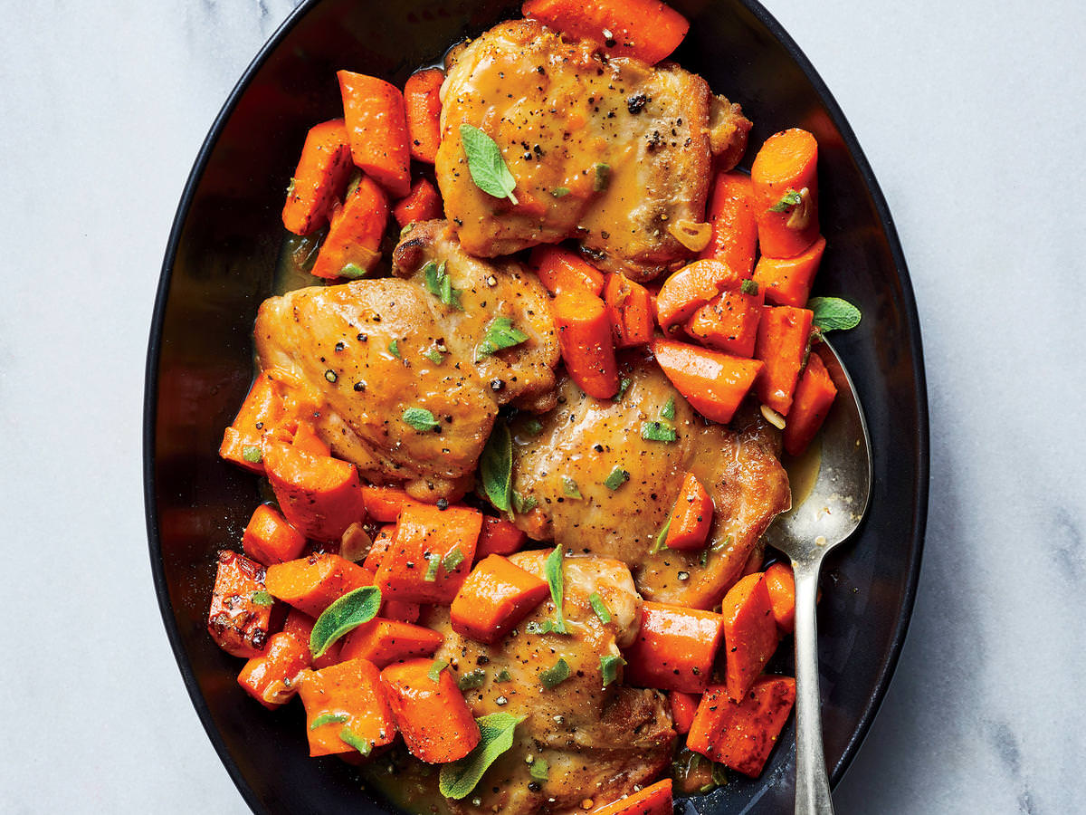 Cooking Light December 2017 Mains Apricot-Sage Chicken with Carrots